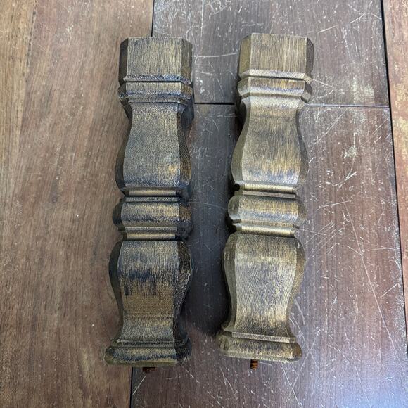 Pair Vintage Salvage Solid Wood Gold Distressed Table Stool Legs 13 inch - Picture 4 of 14